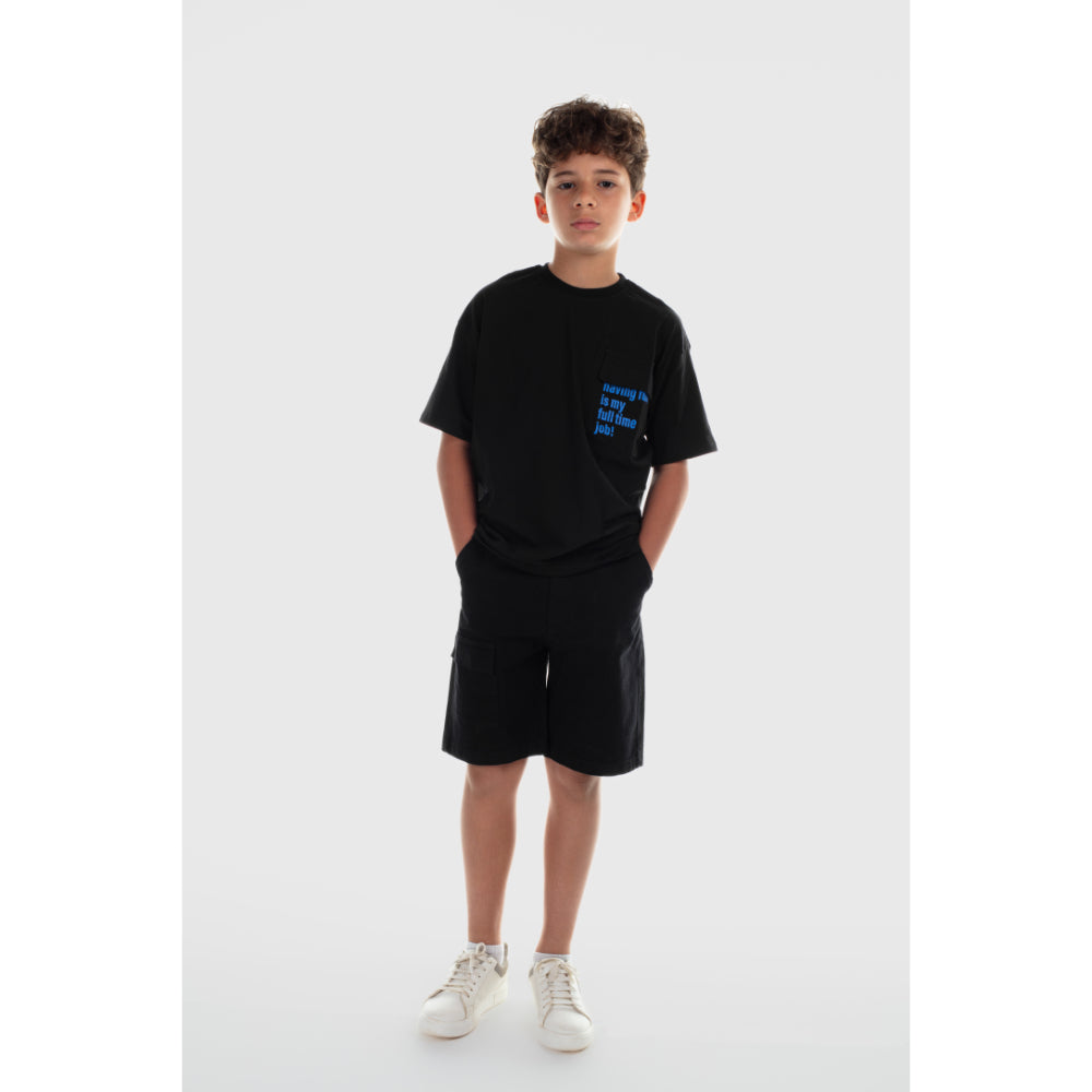 Teens Black Cotton T-Shirt – "Full Time Job" Print - Clothing - Playmore