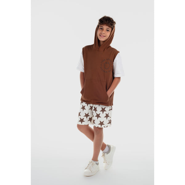 Boys Cotton Hooded Sleeveless T-Shirt – Brown with "Star Athlete" Print