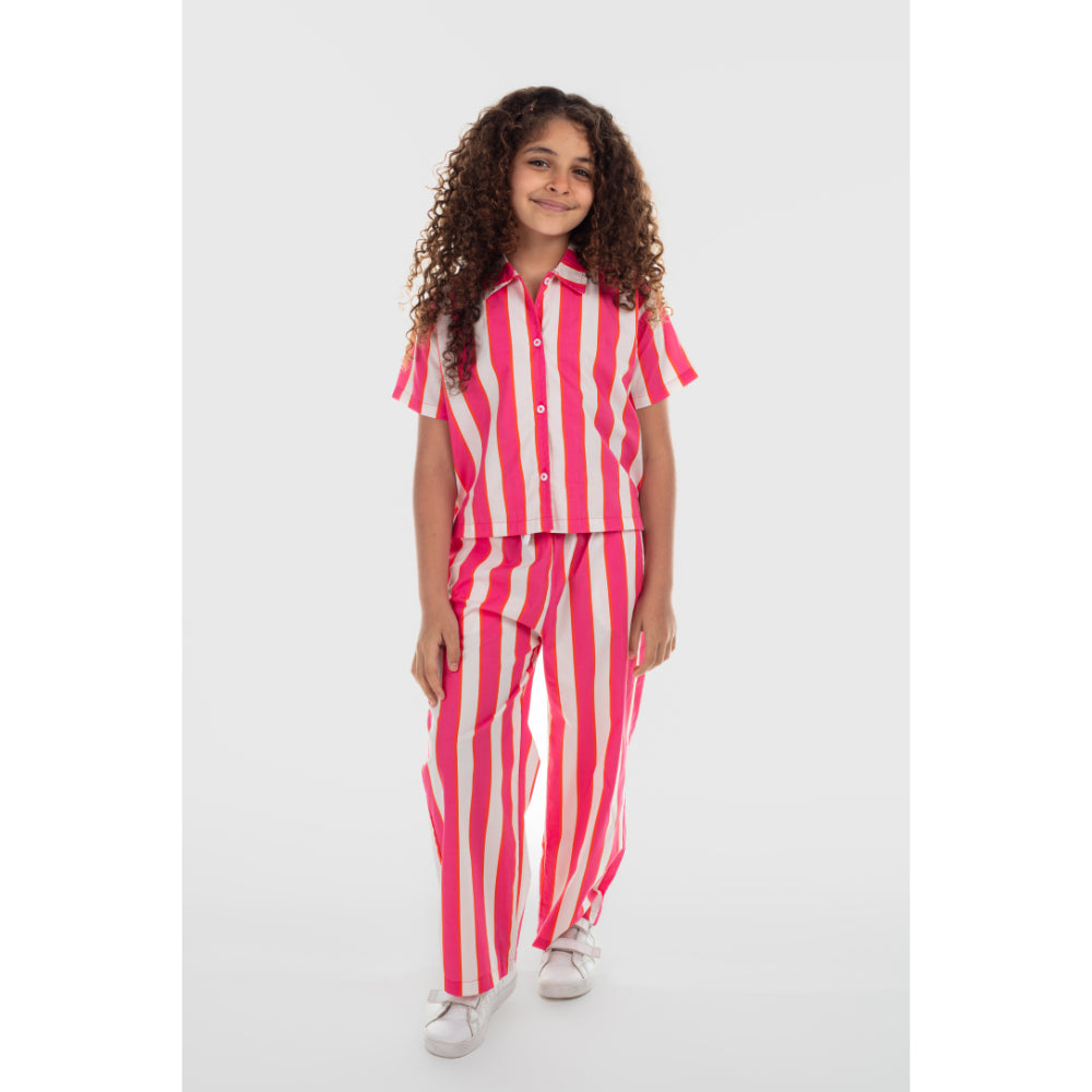 Girls Cotton Shirt – Fuchsia & Off-White - Clothing - Playmore
