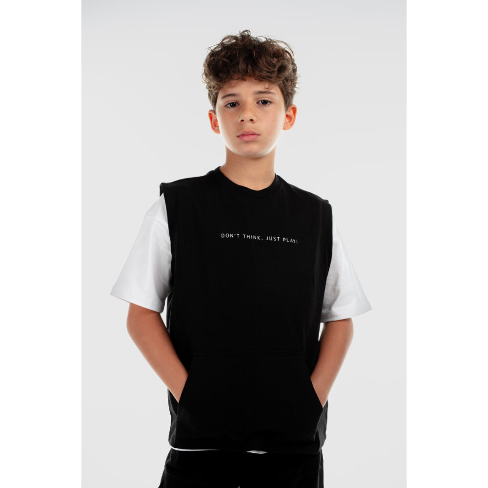 Unisex Kids Cotton Sleeveless T-Shirt – Black "DON’T THINK JUST PLAY" - Clothing - Playmore
