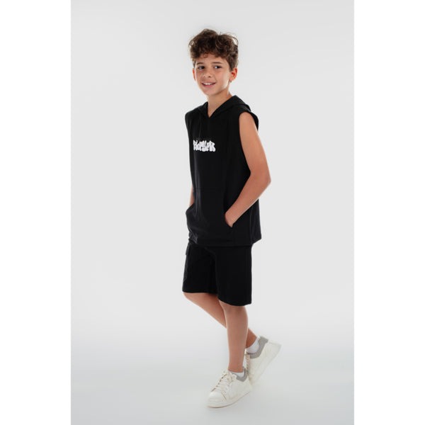 Boys Cotton Hooded Sleeveless T-Shirt – Black