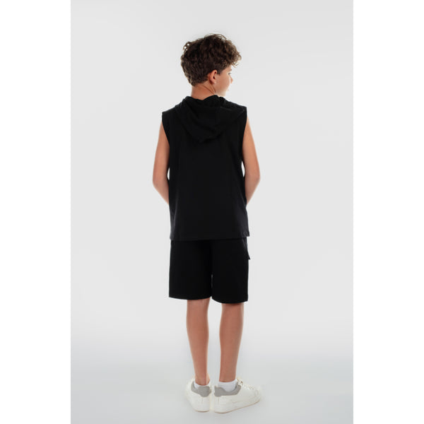 Boys Cotton Hooded Sleeveless T-Shirt – Black