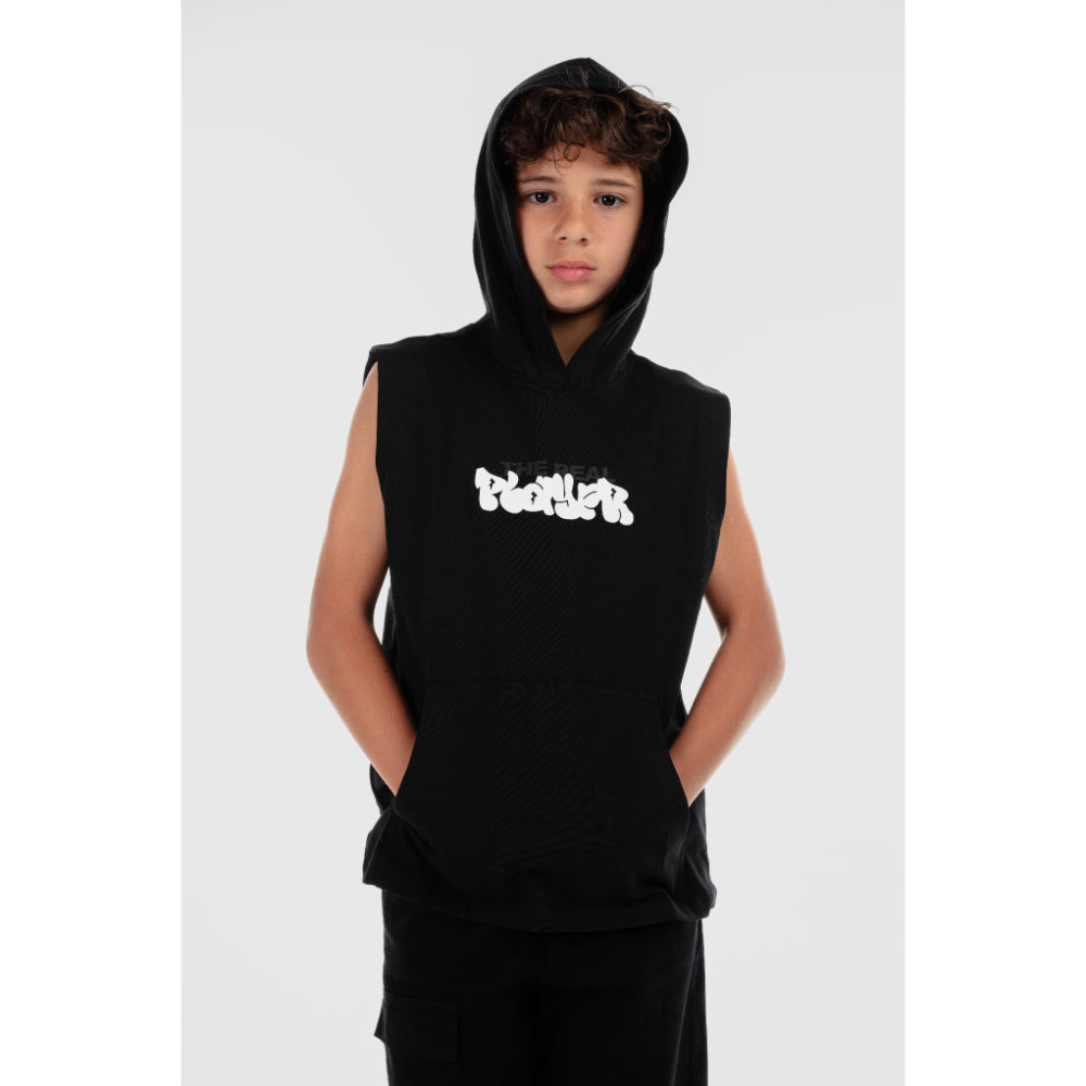 Boys Cotton Hooded Sleeveless T-Shirt – Black - Clothing - Playmore