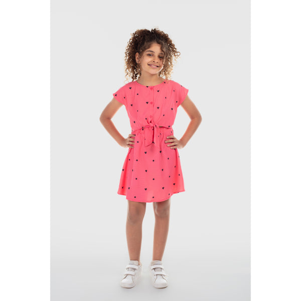 Girls Cotton Sleeveless Dress – Watermelon with Hearts Print