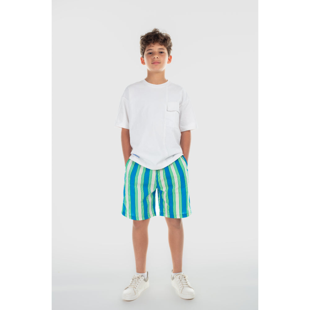 Boys Cotton Shorts – Blue & Off-White