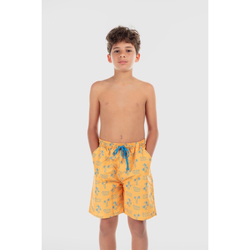 Boys Swimsuit – Mustard with Palm Print