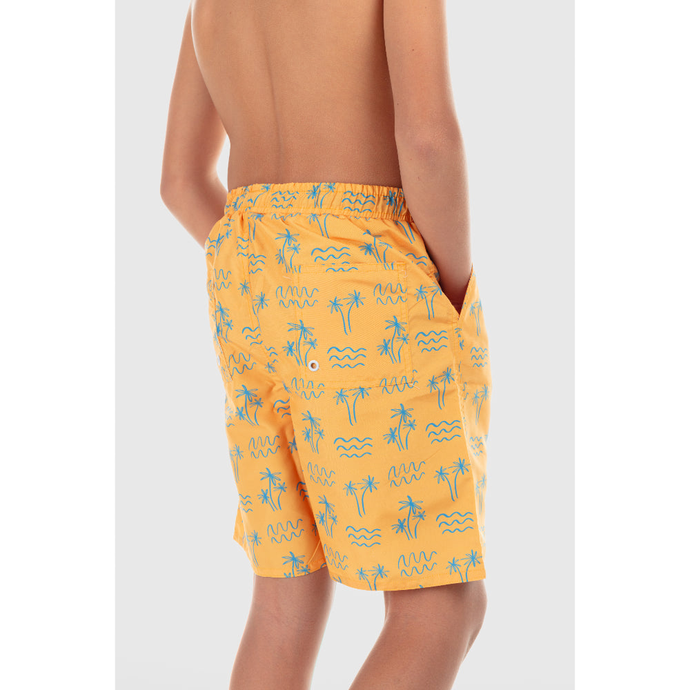 Boys Swimsuit – Mustard with Palm Print