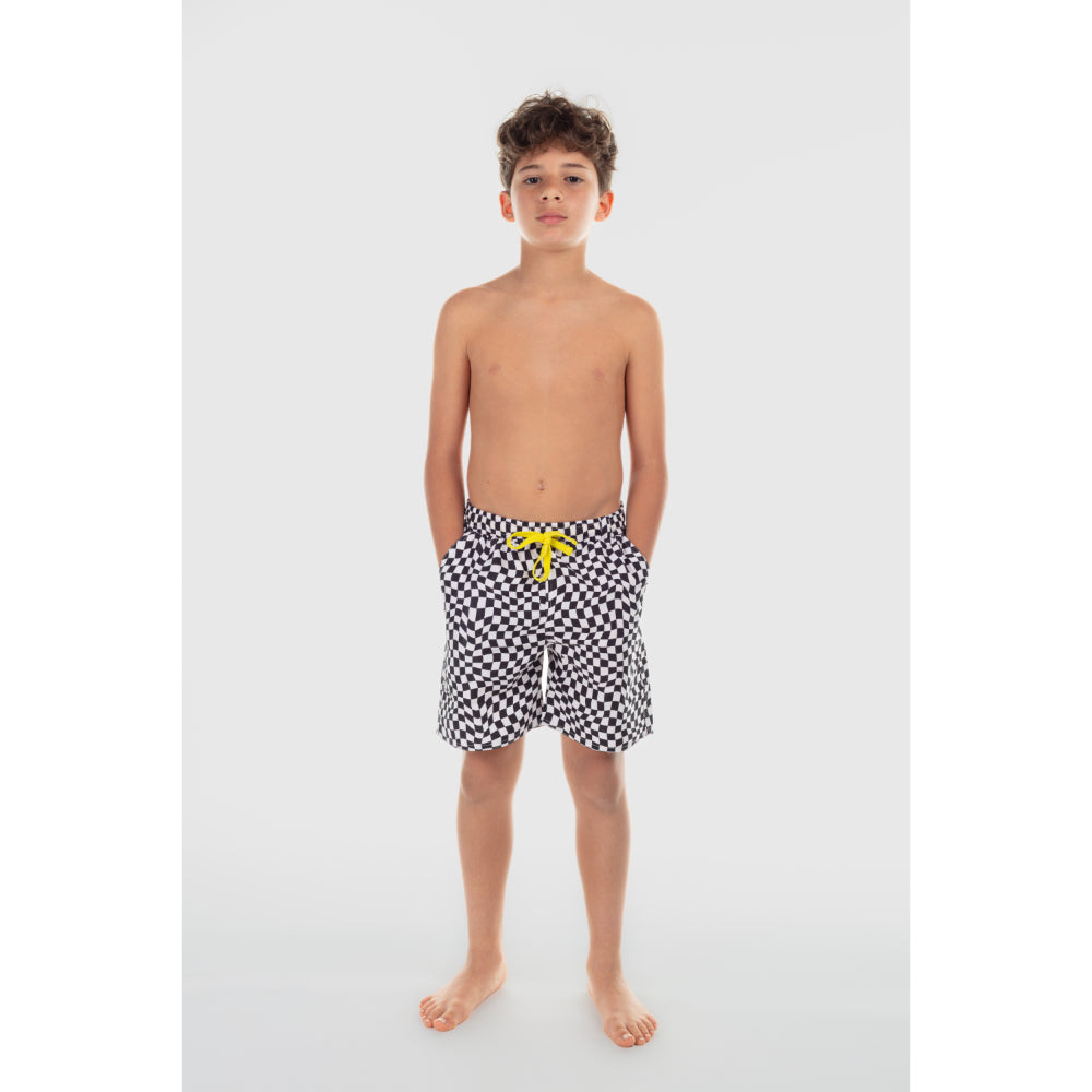 Boys Swimsuit Short – Black & White Squares