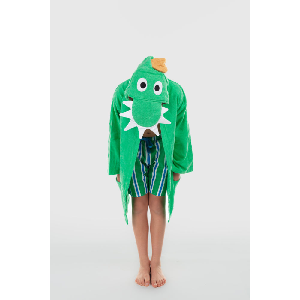 Unisex Plush Swim Robe – Green Dinosaur