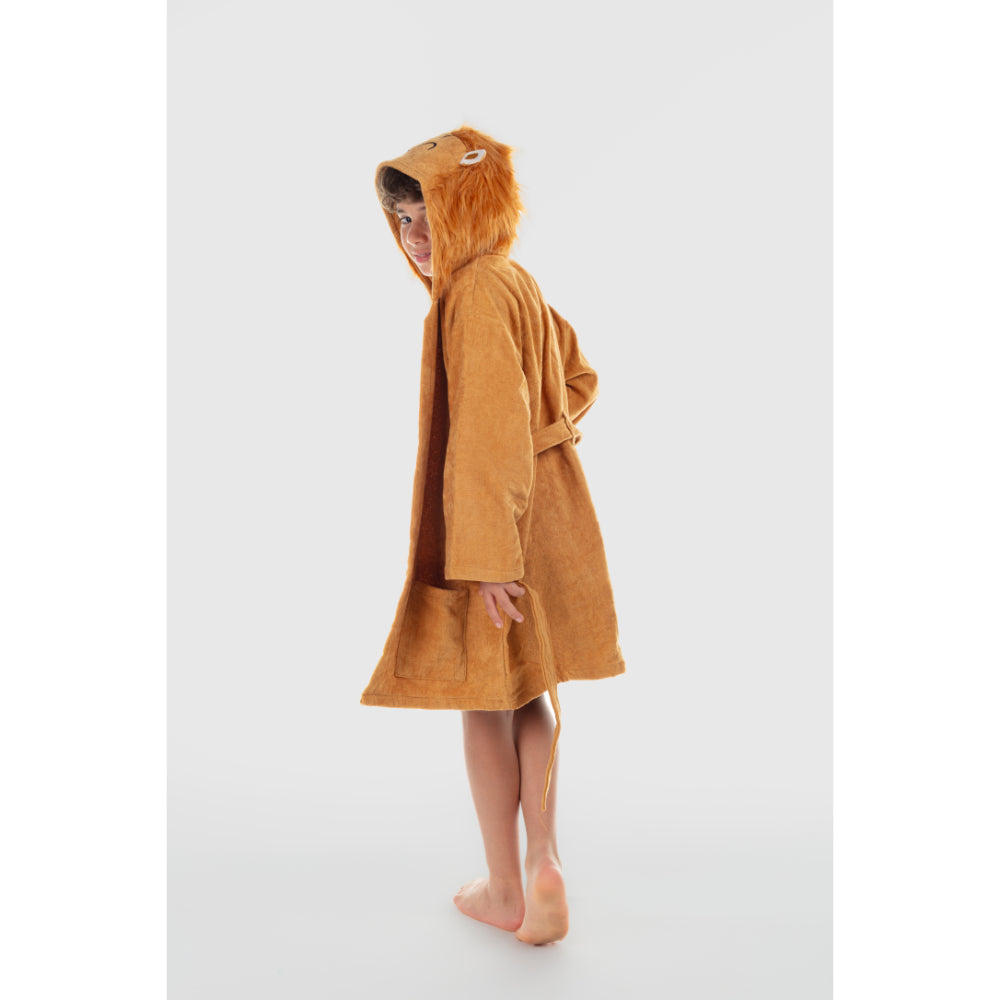 Unisex Plush Swim Robe – Brown with Lion Design