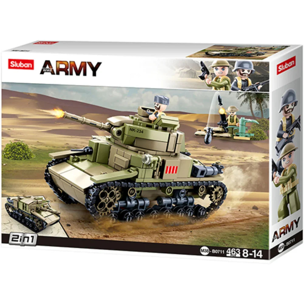 Sluban WWII Medium Italian Tank 2-in-1 Building Blocks Set - 463 Pcs