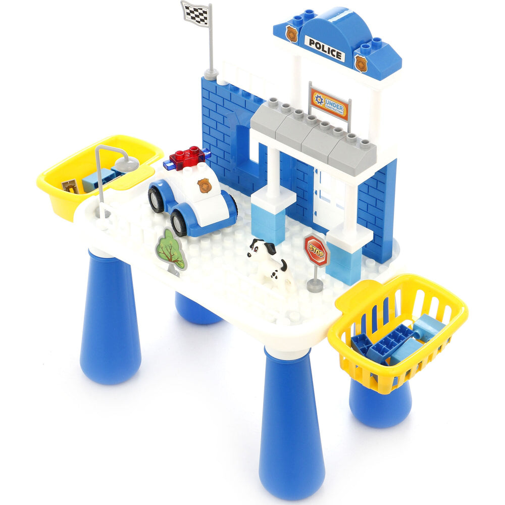 Police Station Building Blocks Table Playset with Police Car – 55 Pieces
