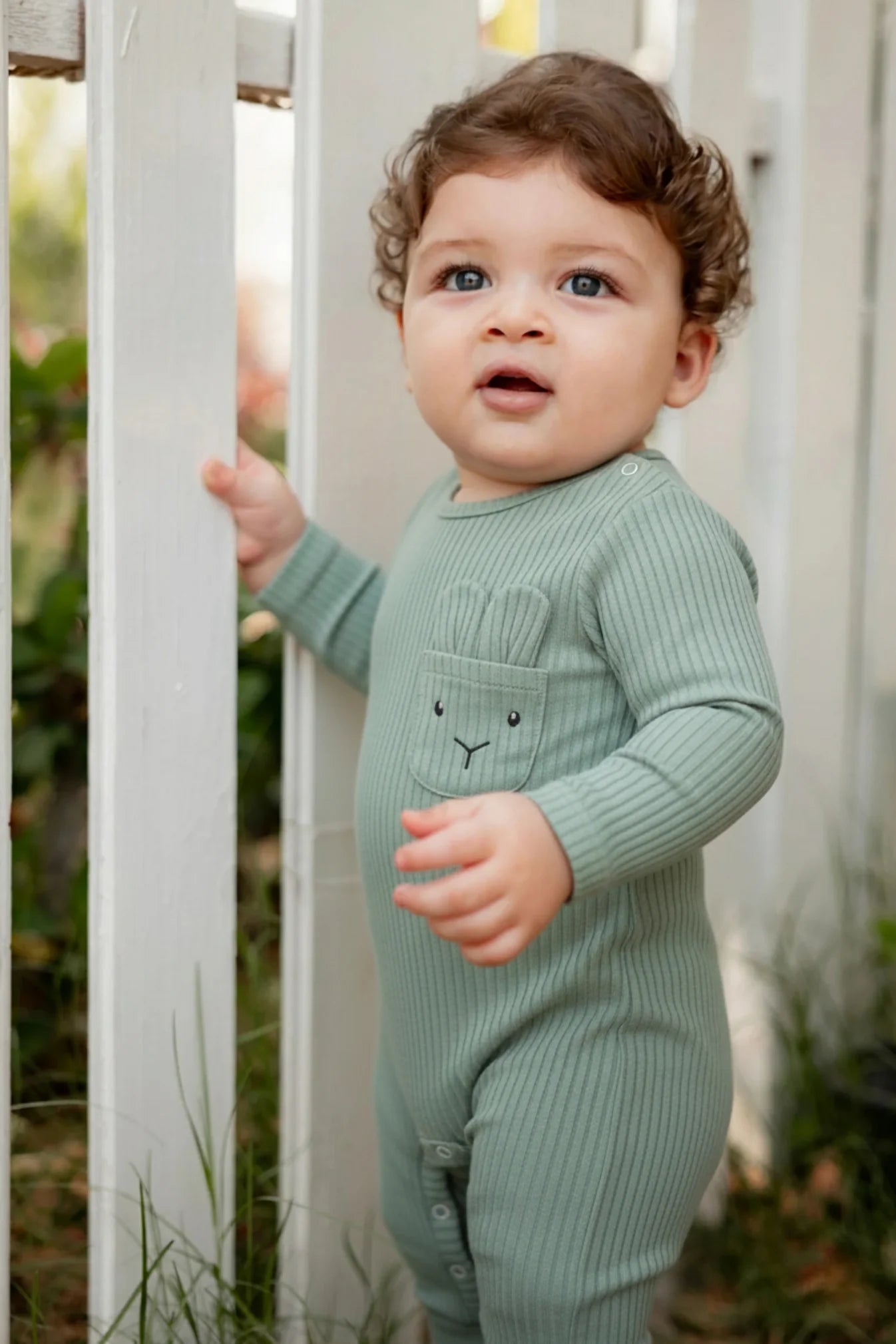 Unisex Baby Cotton Footless Onesie – Mint with Rabbit Design