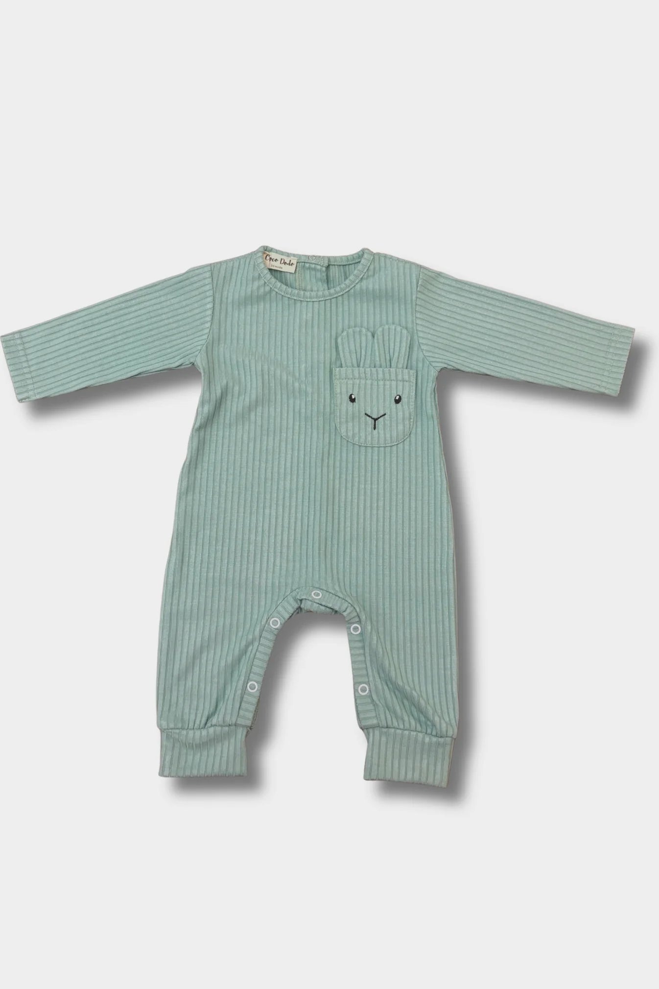 Unisex Baby Cotton Footless Onesie – Mint with Rabbit Design