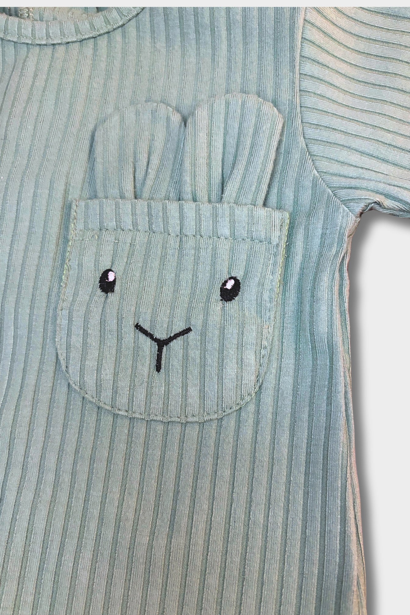 Unisex Baby Cotton Footless Onesie – Mint with Rabbit Design