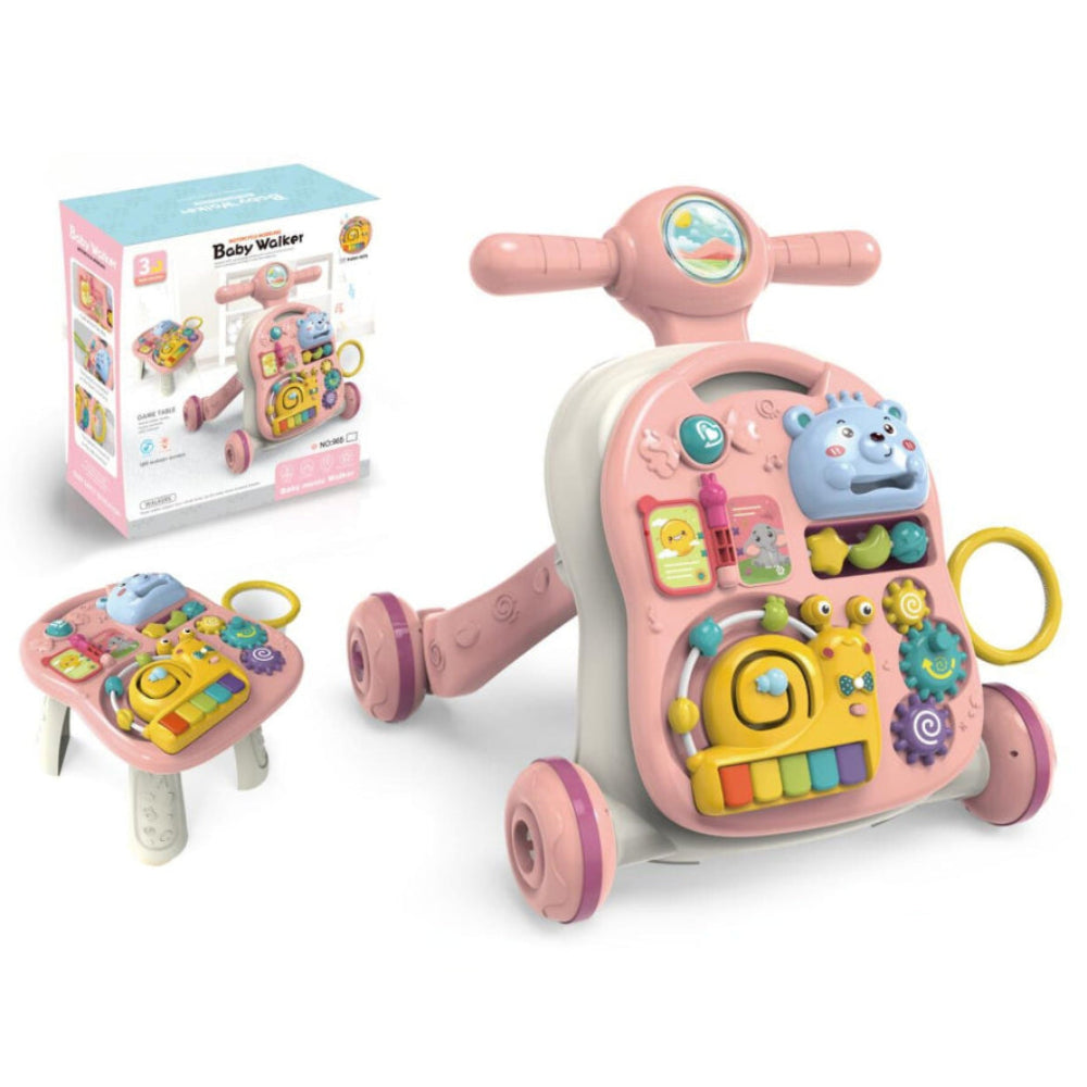 3-in-1 Baby Learning Walker and Game Table – Pink