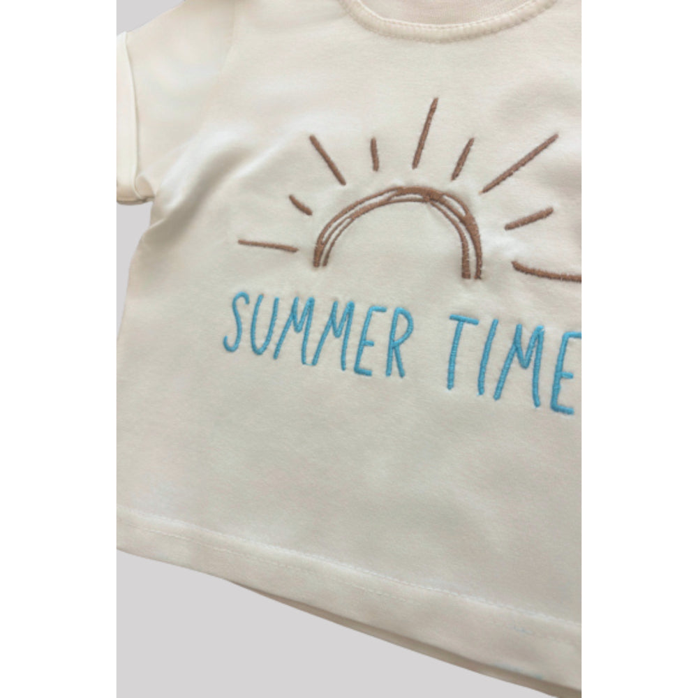 Baby Boys Linen & Cotton 2-Piece Little Sunshine Outfit Set – Beige + Off-White