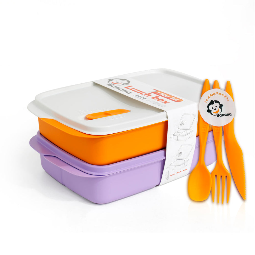 Banana Lunch Box Set 2-Piece 1L – Purple & Orange