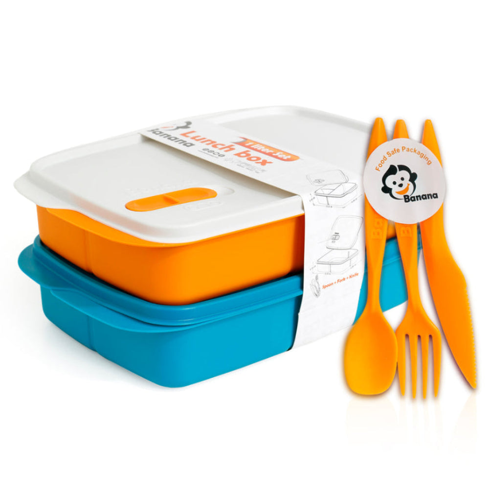 Banana Lunch Box Set 2-Piece 1L – Turquoise & Orange