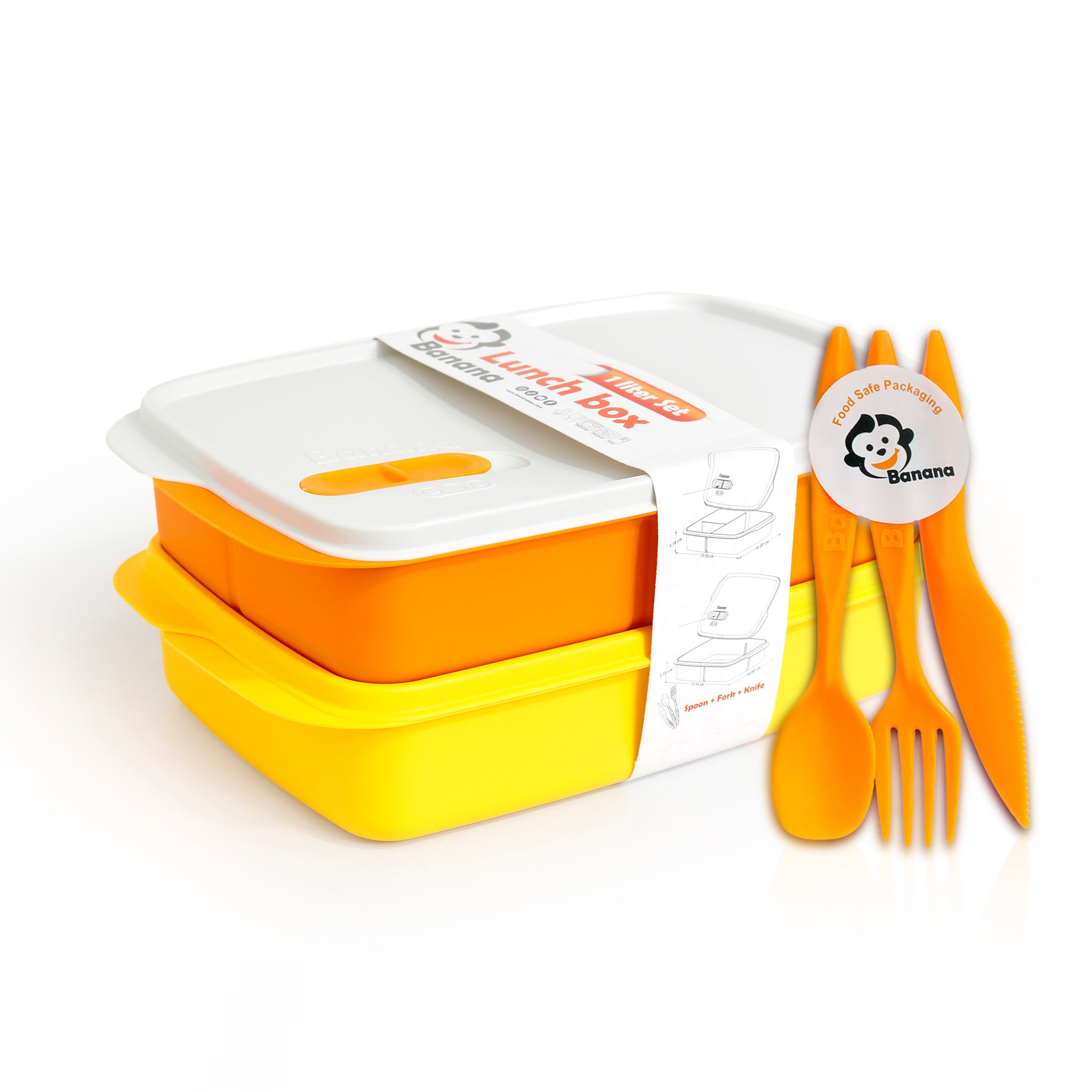 Plastic Lunch Box Set – Yellow (2-Piece of 1L)