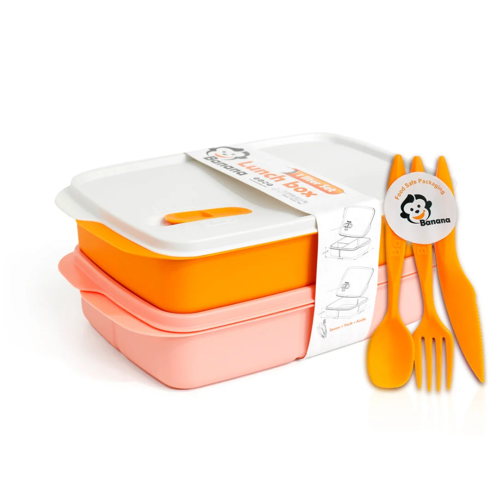 Banana Lunch Box Set 2-Piece 1L – Salmon & Orange