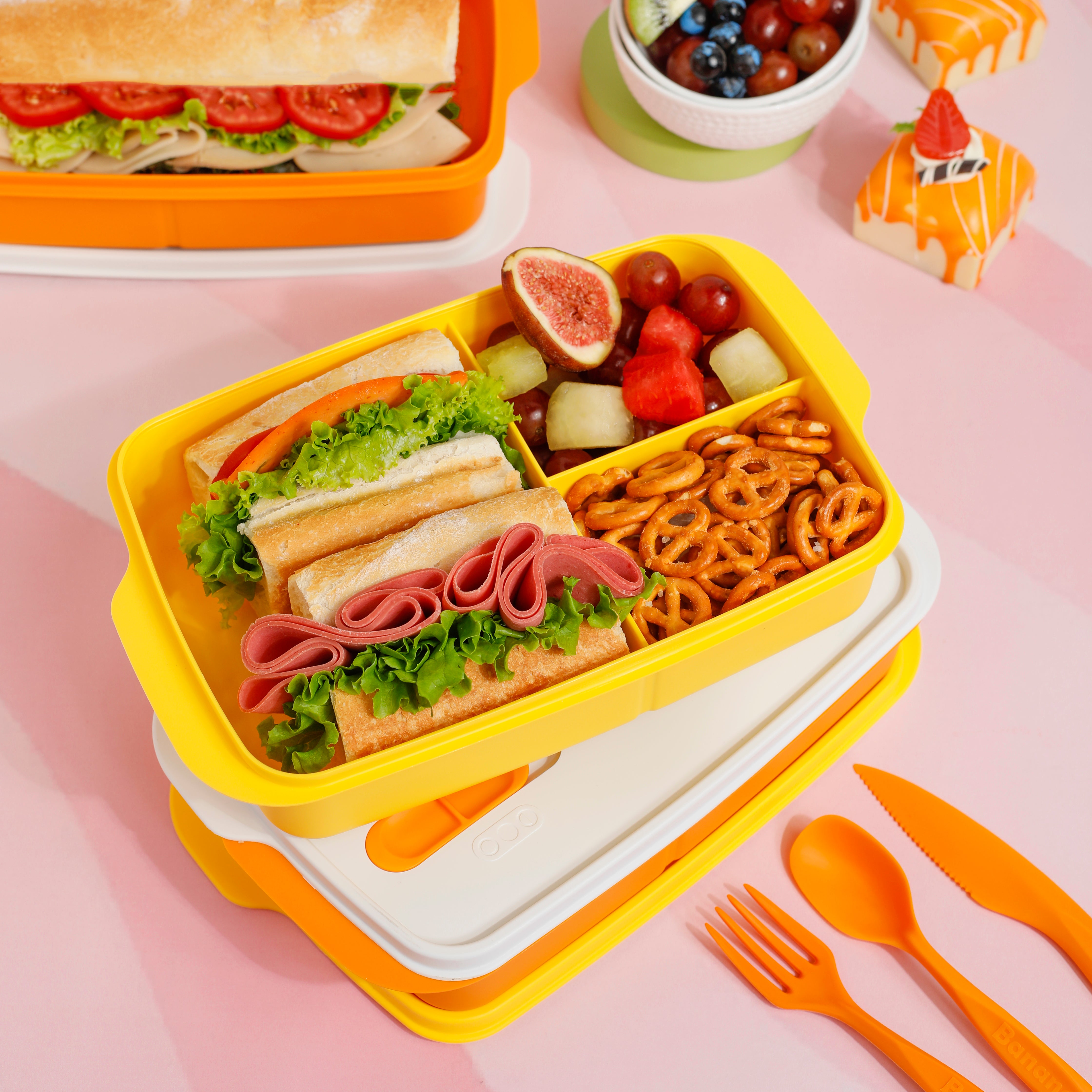 Plastic Lunch Box Set – Yellow (2-Piece of 1L)