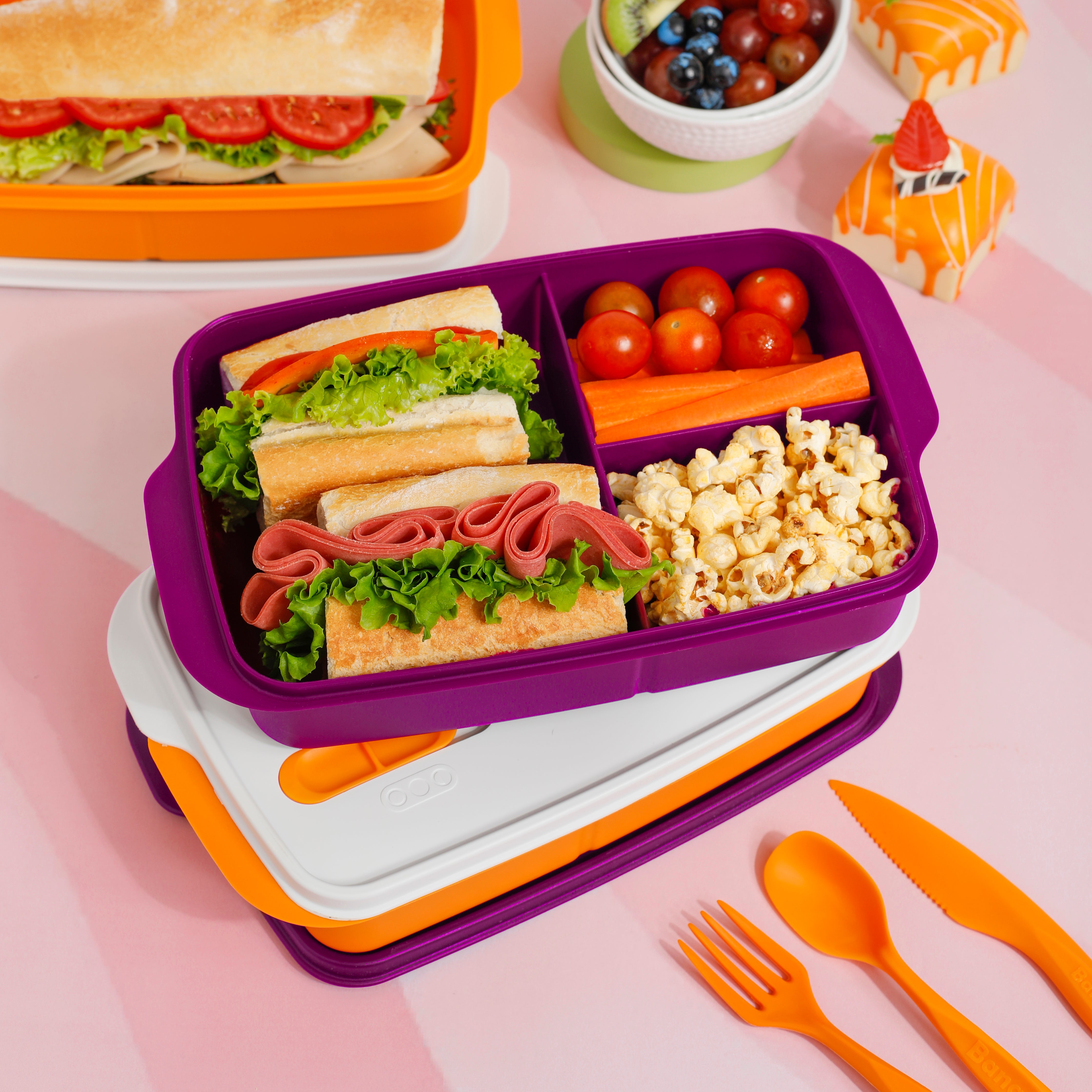 Plastic Lunch Box Set – Purple (2-Piece of 1L)