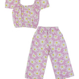 Kids Girls Polyester Outfit Set – 2-Piece Short Sleeve