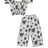 Kids Girls Polyester Outfit Set – Floral Print, 2-Piece Short Sleeve