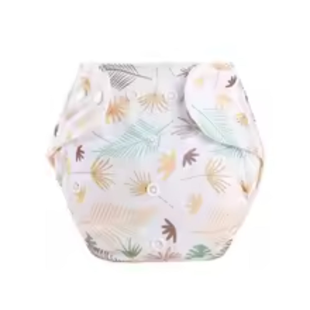 Unisex Baby Reusable Diaper – White with Leaves Design