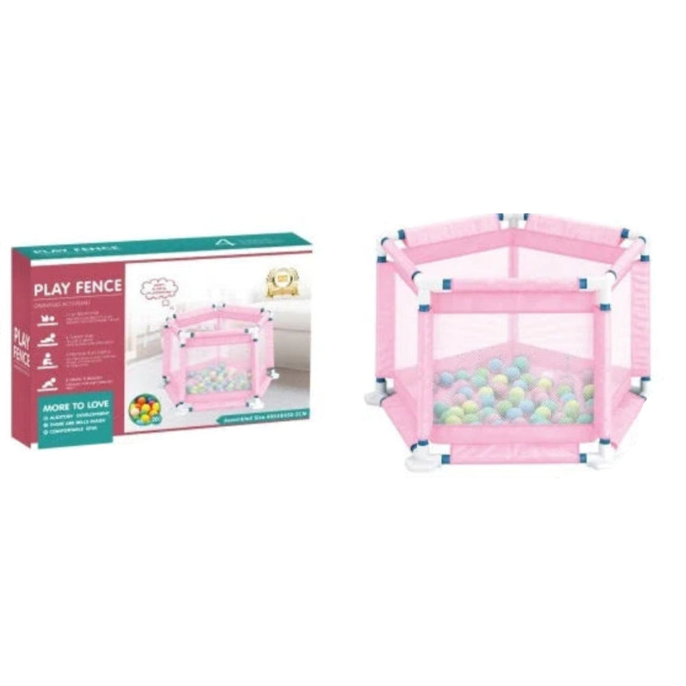 Baby Play Fence and Activity Center Box with 20 Plastic Balls – Pink