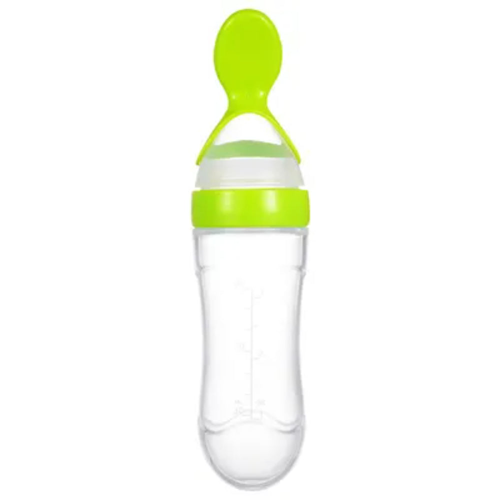 Safari Baby Silicone Bottle with Spoon 90ml +6m – Green - Baby Essentials