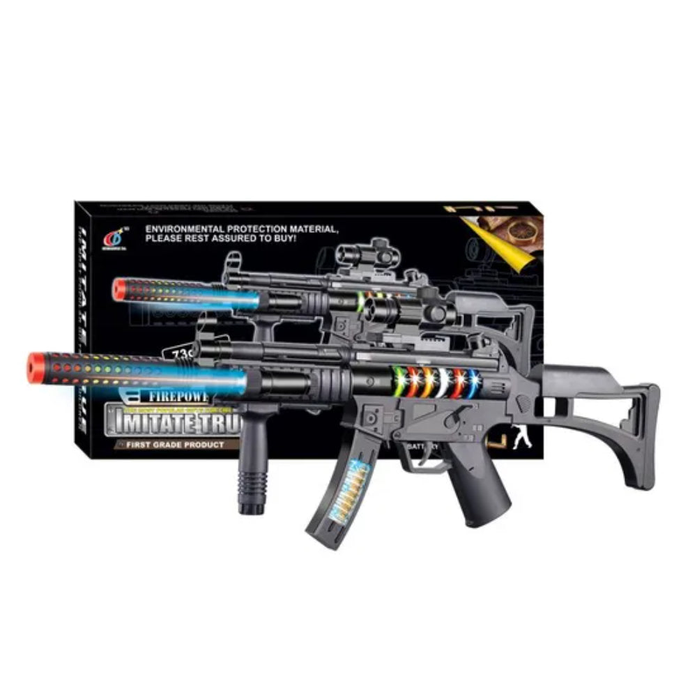 Light-Up Combat Machine Rifle – Battery-Operated Toy Gun with Sound & Rapid Fire Action
