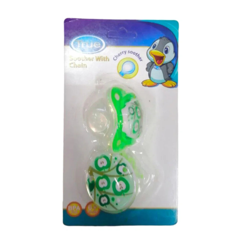 True Pacifier with Chain 0-6m – Green - Baby Essentials
