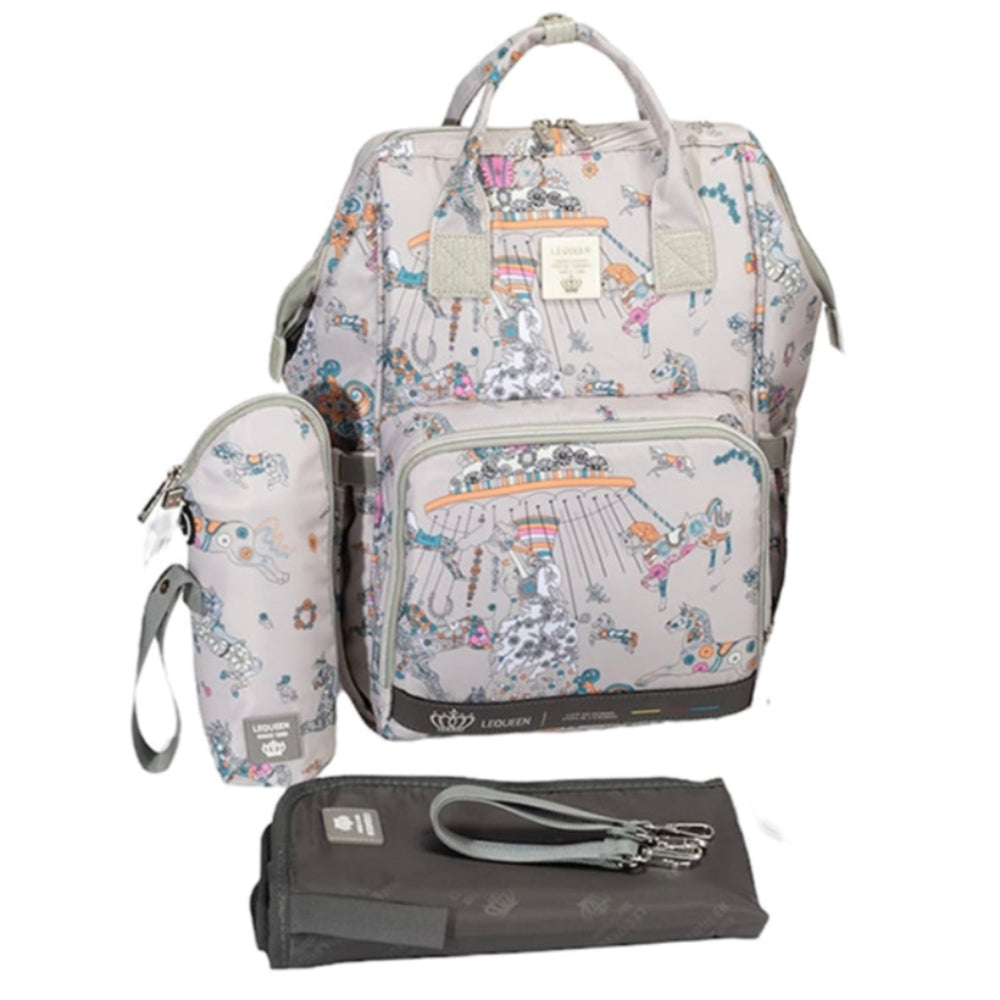 LeQueen Diamond 7th Edition Soft Waterproof Diaper Bag - Beige with Unicorn Print