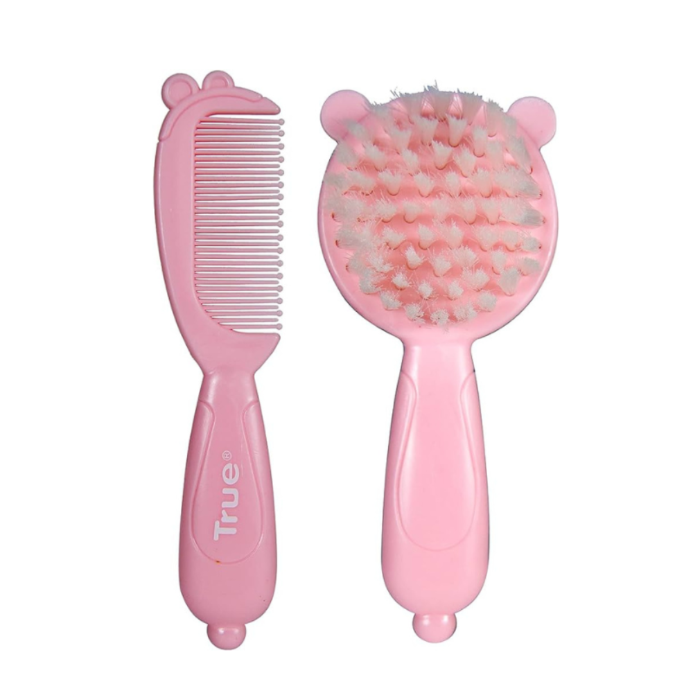True Hair Brush and Comb Set – Pink with Teddy Bear Design - Baby Essentials