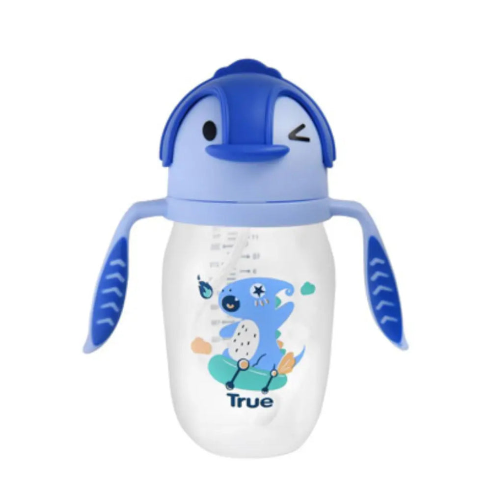 True Gold Sport Cup Weighted Straw – Baby Blue with Penguin Print 12m+