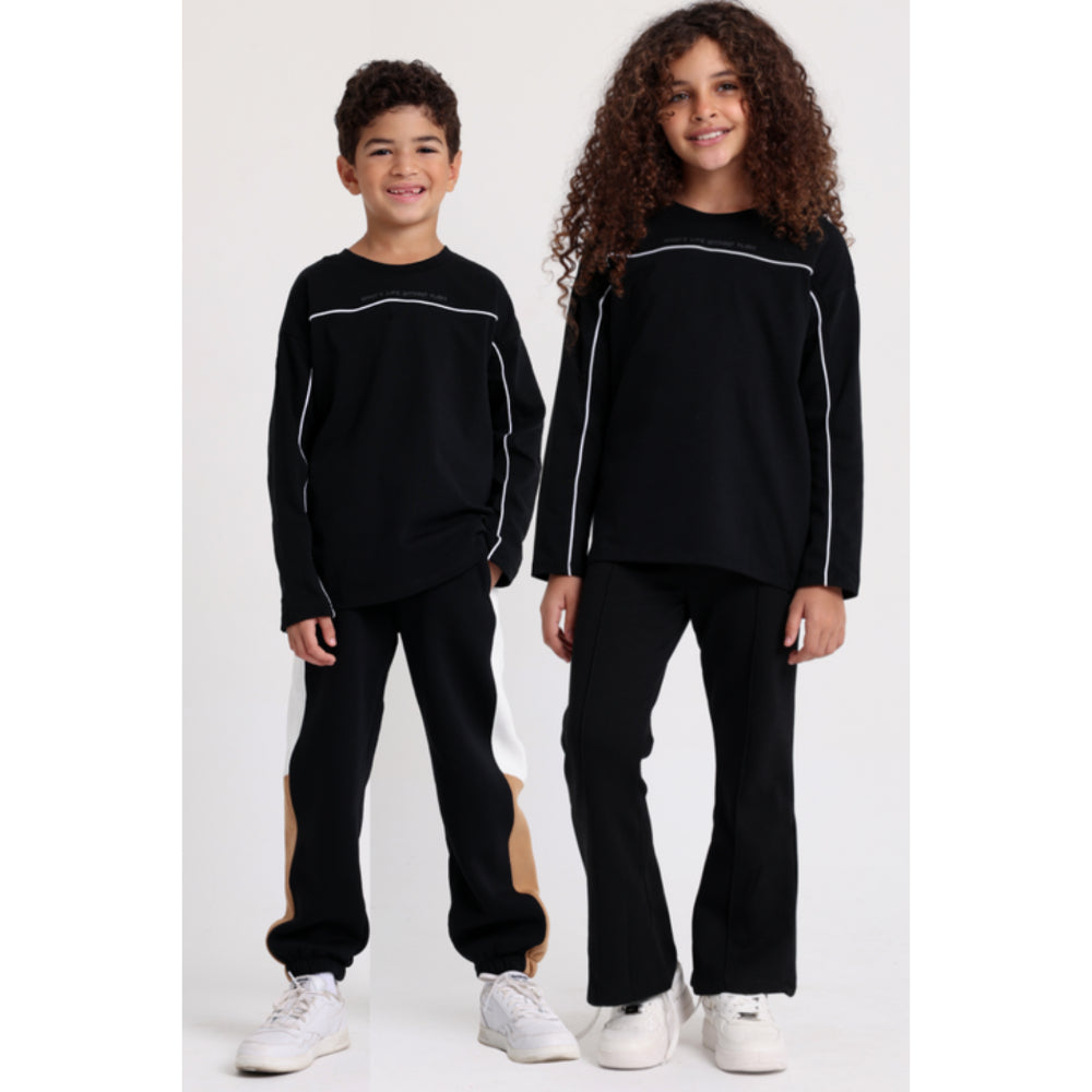 Unisex Cotton T-shirt Black with White Line Print