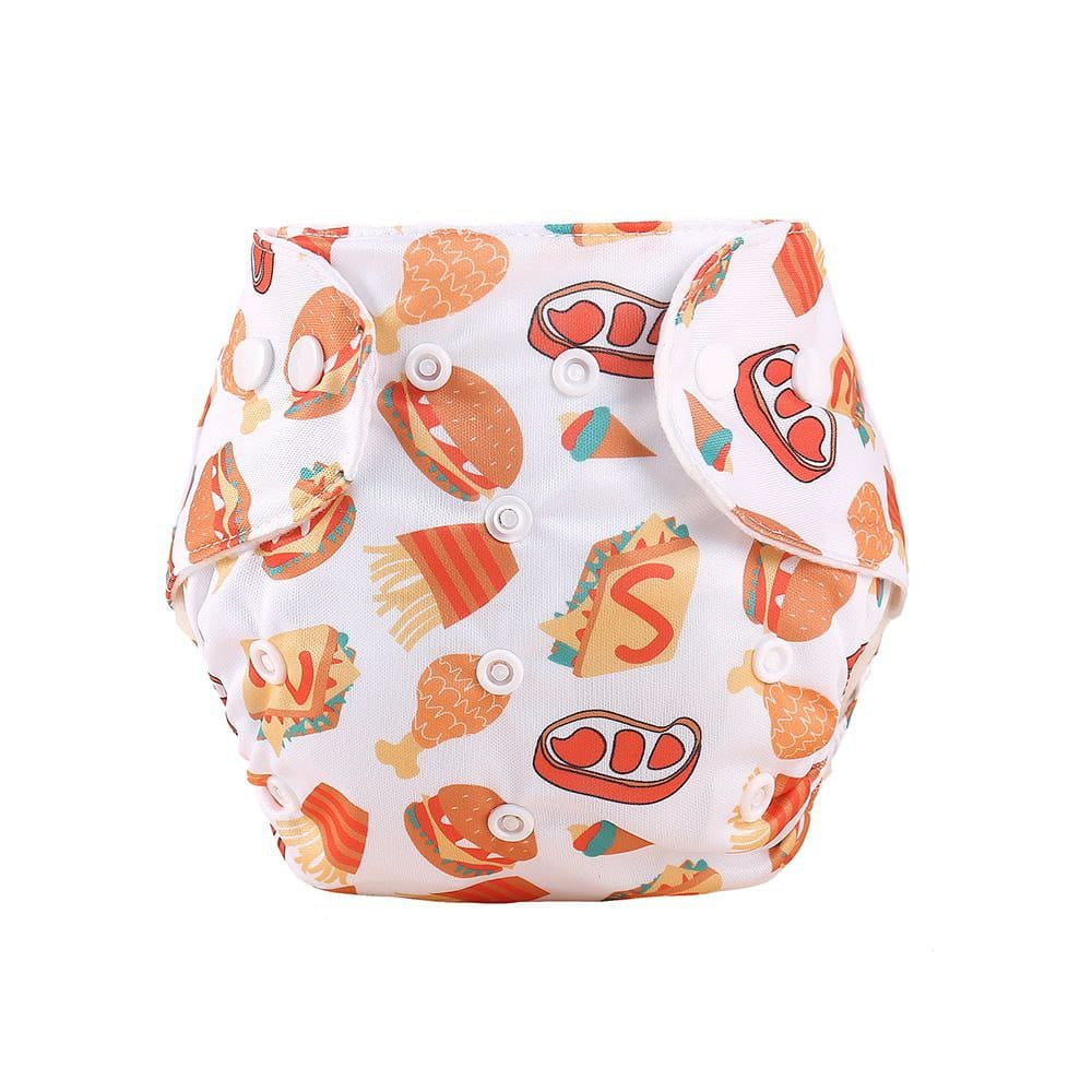Unisex Baby Reusable Diaper – White with Junk Food Design