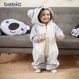 Smiling Koala Long-Sleeved Fleeced Hooded Footless Onesie