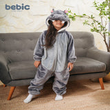 Cute Hippo Long-Sleeved Fleeced Hooded Footless Onesie