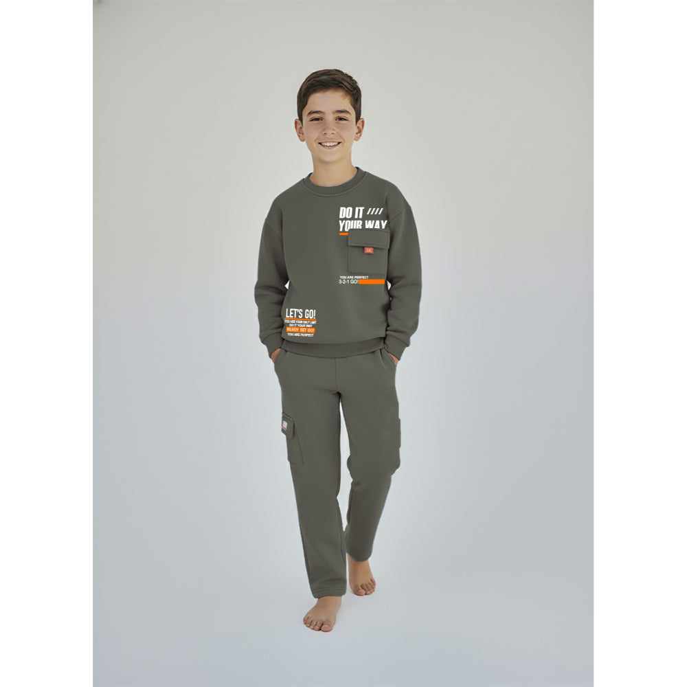 Boys Cotton Pajama Set – Dark Green with “Do It Your Way“ Print
