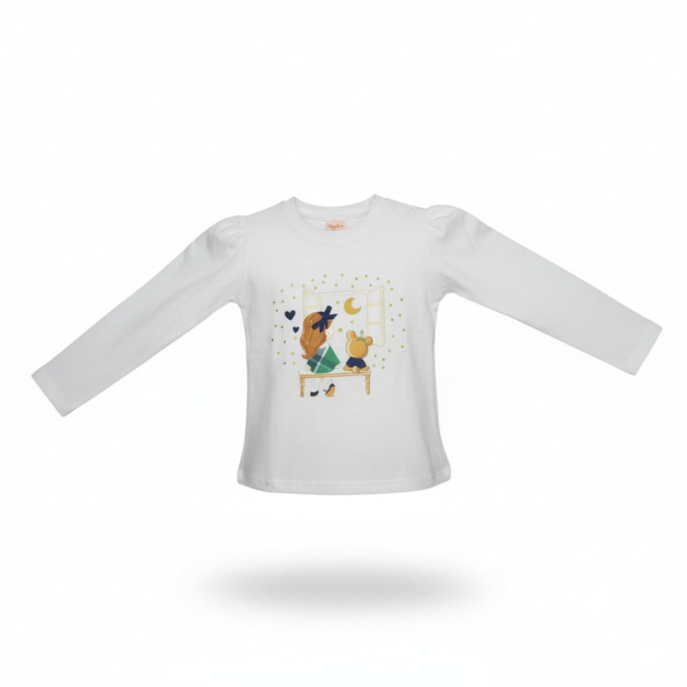 Girls Cotton T-Shirt –  Girl and Teddy Design