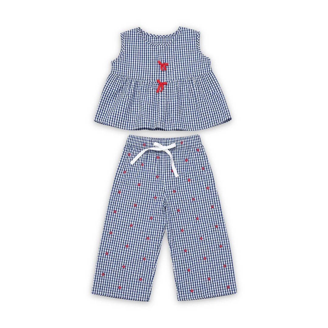 Baby Girls Cotton Sleeveless Outfit Set – Navy * White - Clothing - Playmore