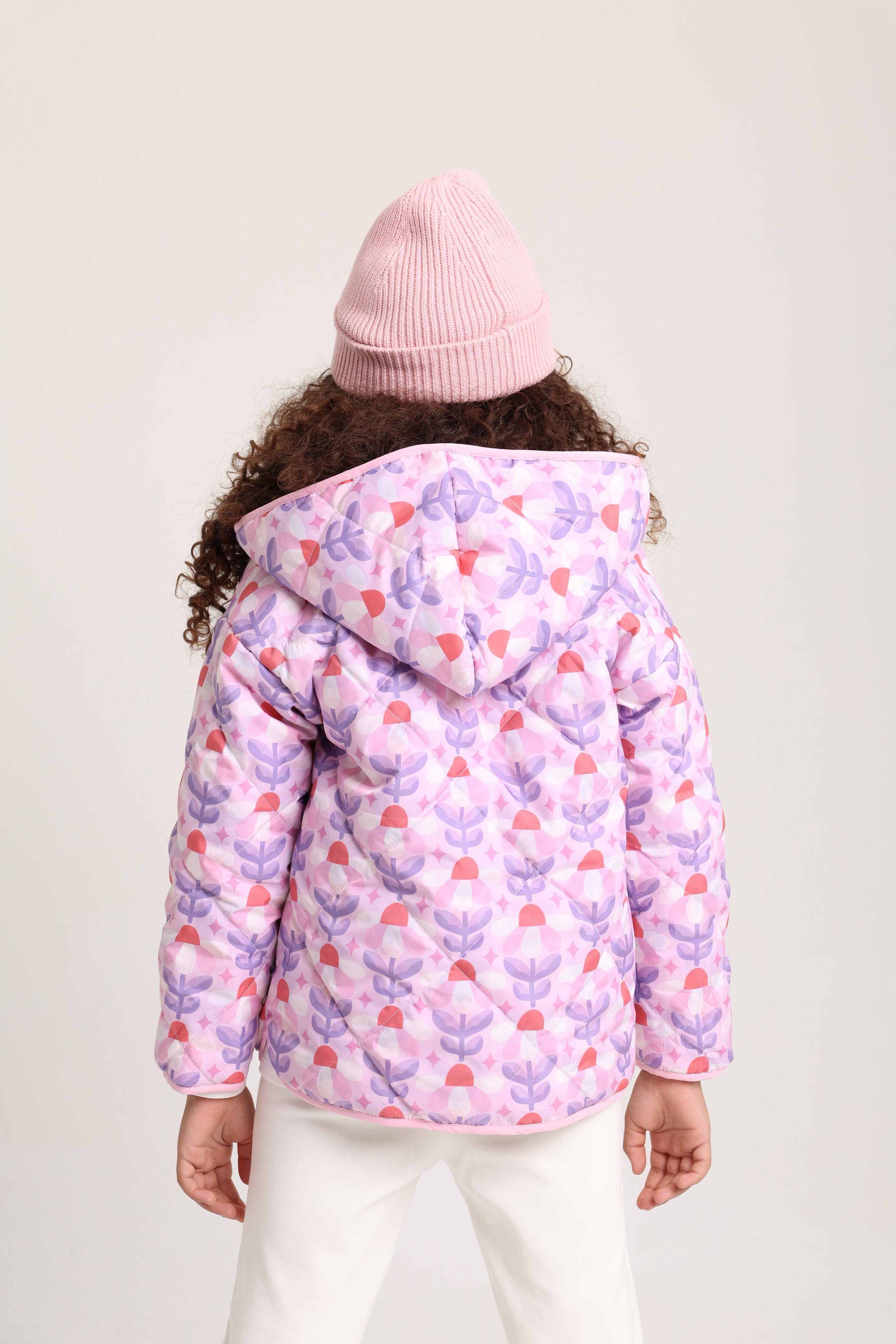 Baby Girls Waterproof Reversible Quilted Jacket –Off White & Pink Floral