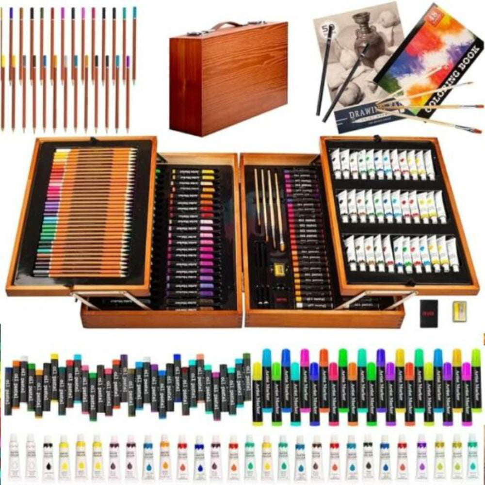 Wooden Box: Drawing & Painting Set – 174 Pcs