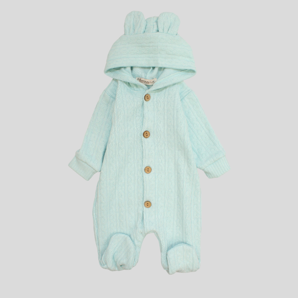 Aqua Long-Sleeved Hooded Baby Footie - Ourkids - Berceau