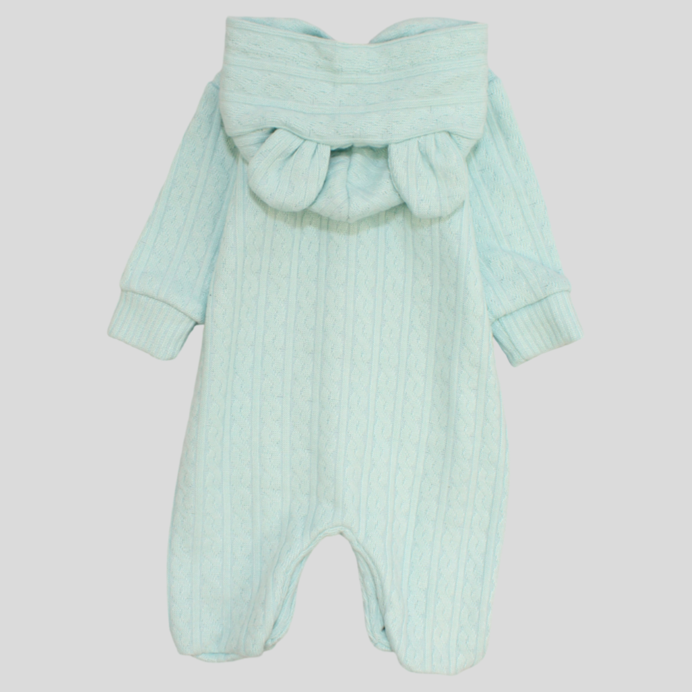 Aqua Long-Sleeved Hooded Baby Footie - Ourkids - Berceau