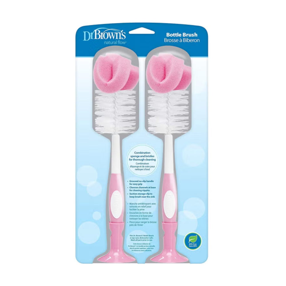 Dr. Brown's Baby Bottle & Nipple Brush Set – Pink & White (2Pcs)