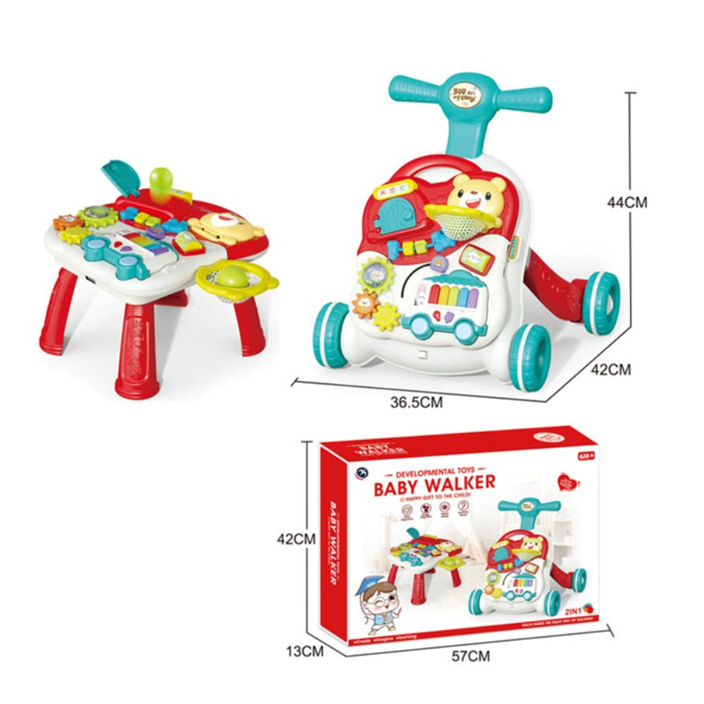 2-in-1 Baby Walker and Activity Table – Red & Green